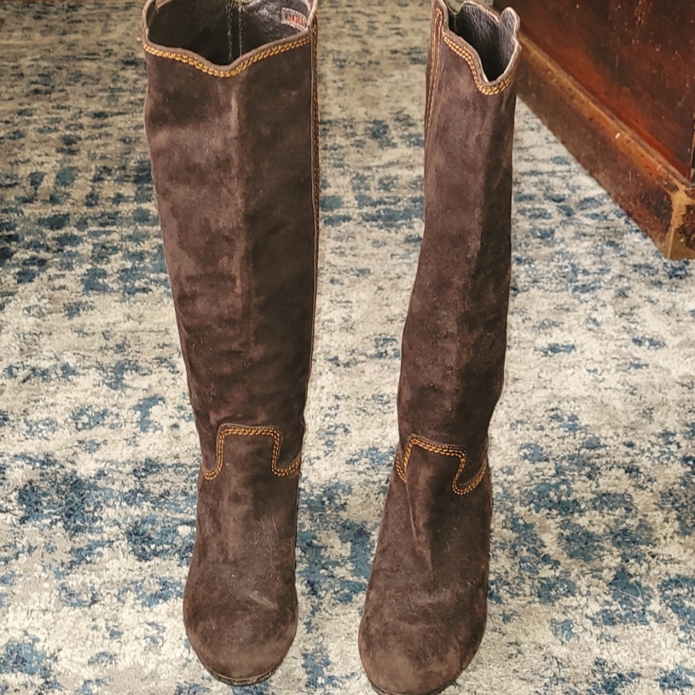 Suade brown calf high boots, Alberto Fermani size 37 so about a 7 or 71/2 in us